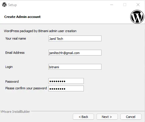 Create admin account Bitnami WordPress