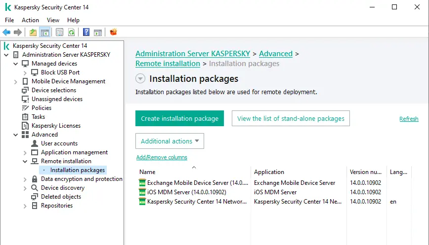 Create an installation package Kaspersky