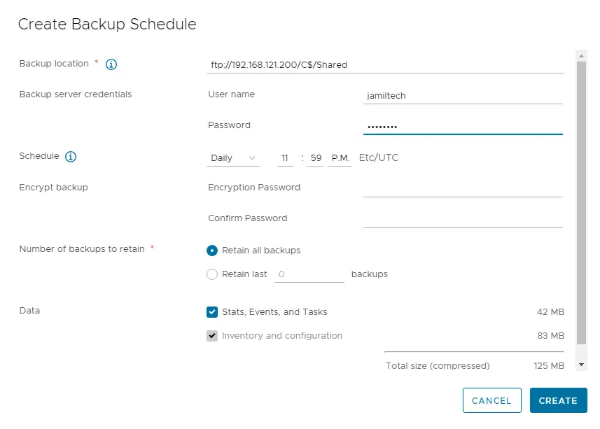 Create backup schedule VCSA