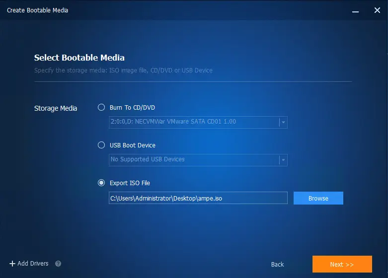 Create bootable media AOMEI backupper