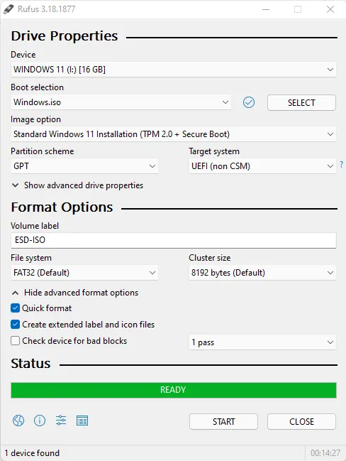 Create bootable media Rufus