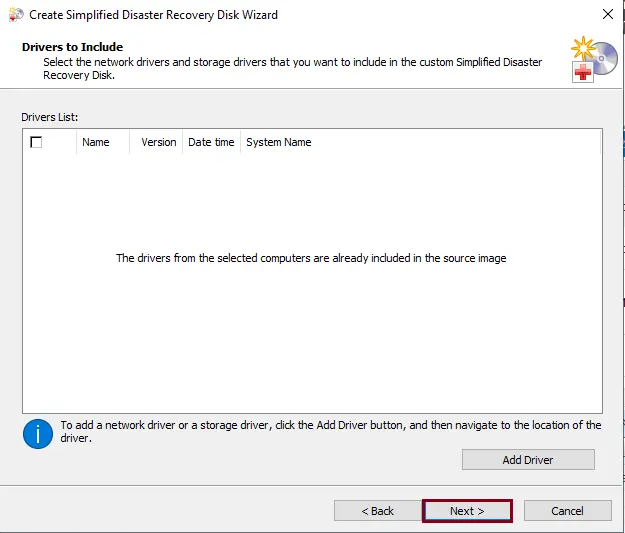 Create disaster recovery disk drivers