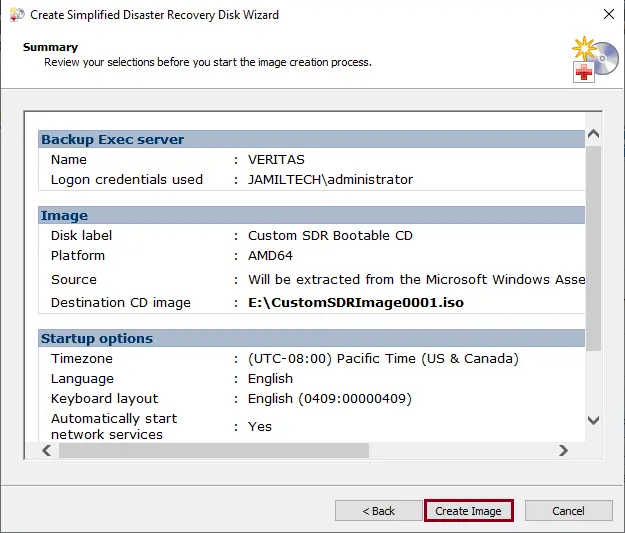 Create disaster recovery summary