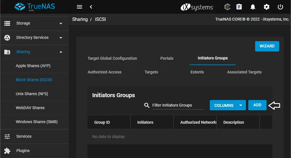 Create initiators group truenas