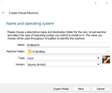 Create new Virtual Machine VirtualBox