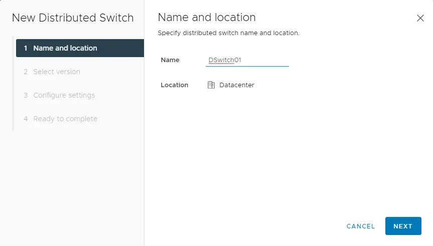 Create new distributed switch