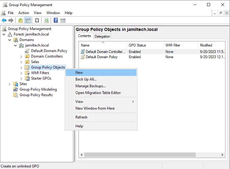 Create new group policy objects