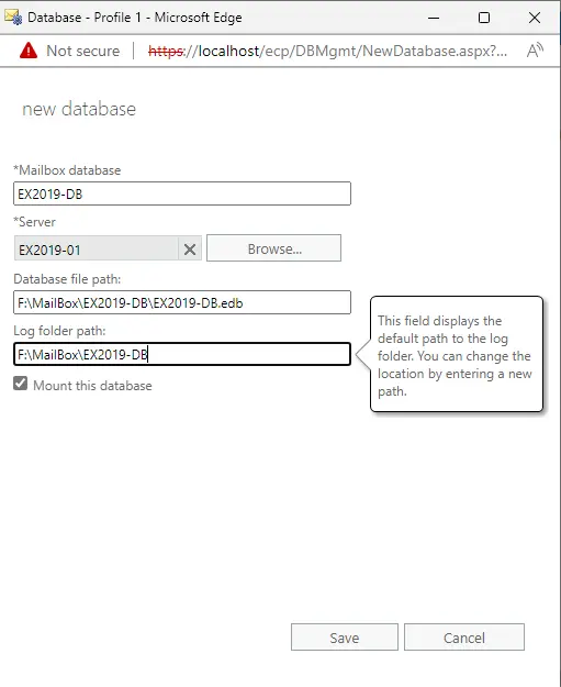 Create new mailbox database