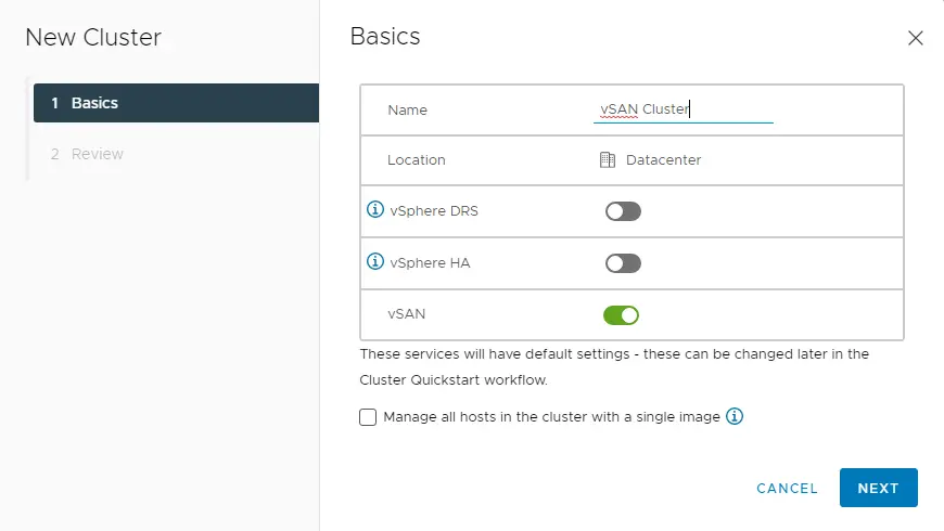 Create new vSAN cluster