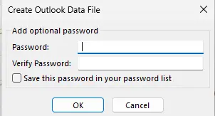 Create outlook data file