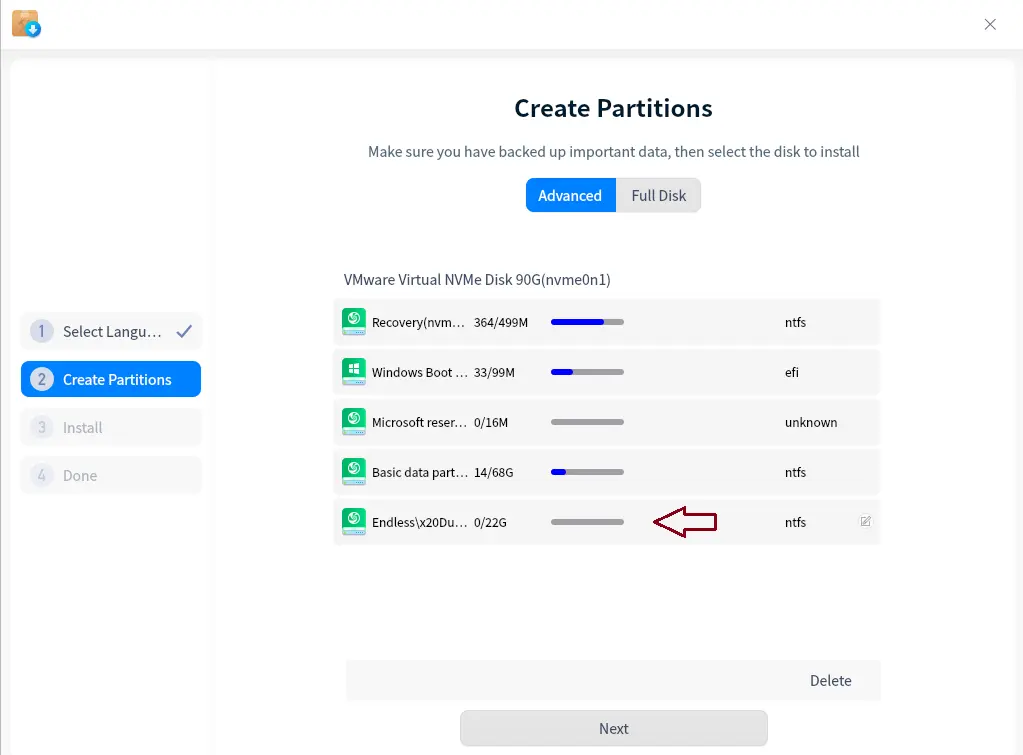 Create partition Deepin Linux