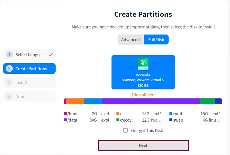 Create partitions Deepin Linux