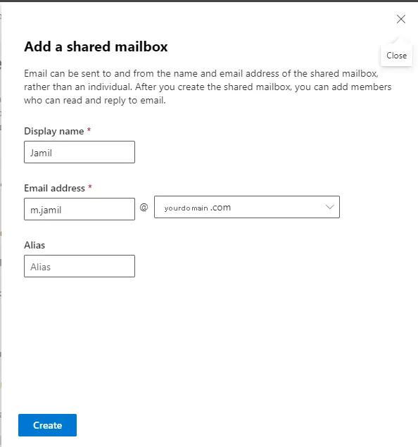 Create shared mailbox in Microsoft 365
