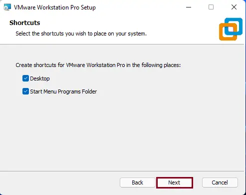 Create shortcut for VMware Workstation