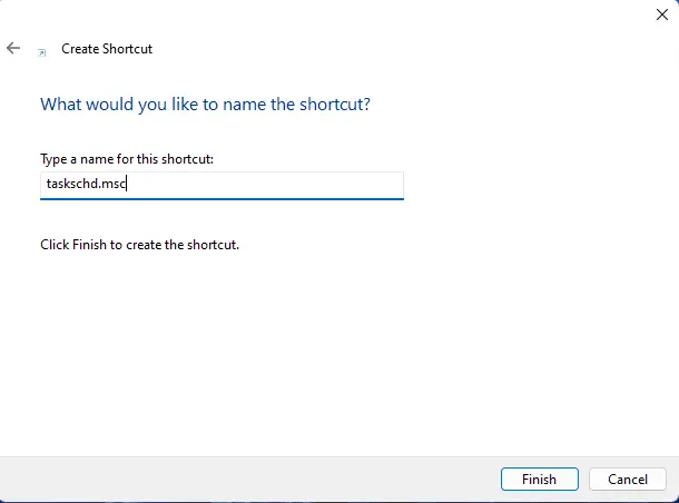 Create shortcut wizard name