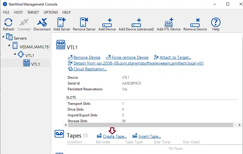 Create tape StarWind