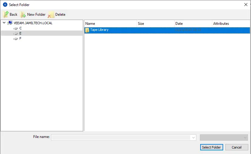 Create tape select folder StarWind