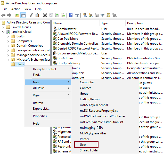 Create user in active directory