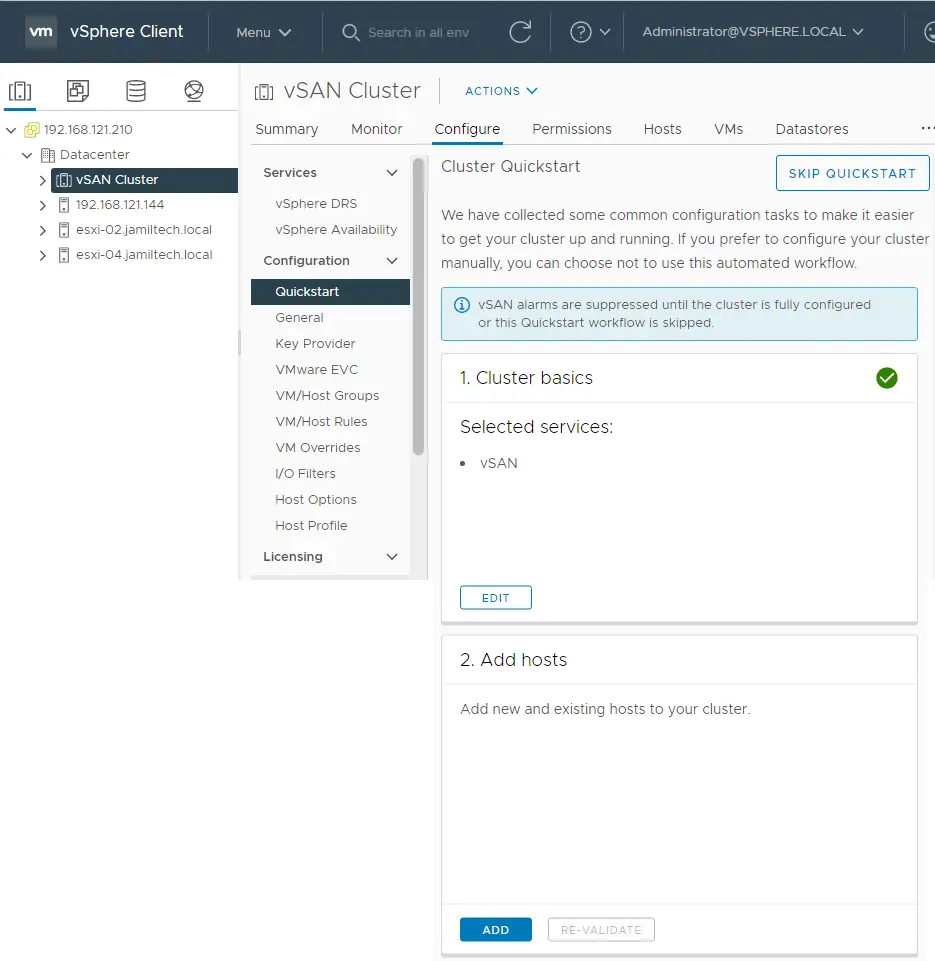 VMware vSAN Cluster Quickstart