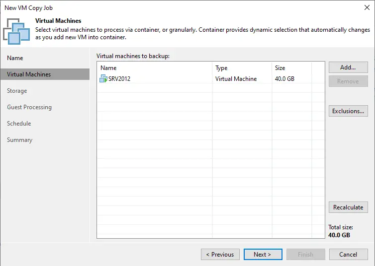 Create veeam VM copy job