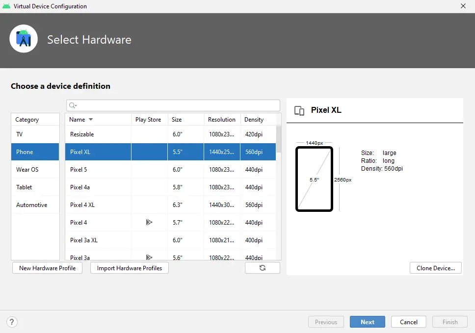 Create virtual device select hardware