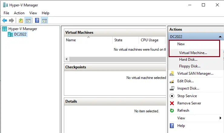 Create virtual machine in Hyper-V