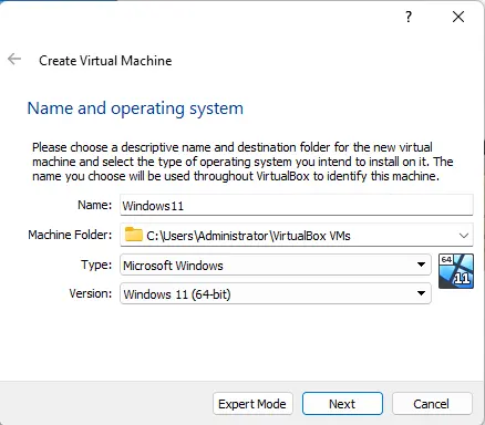 Create virtual machine in VirtualBox