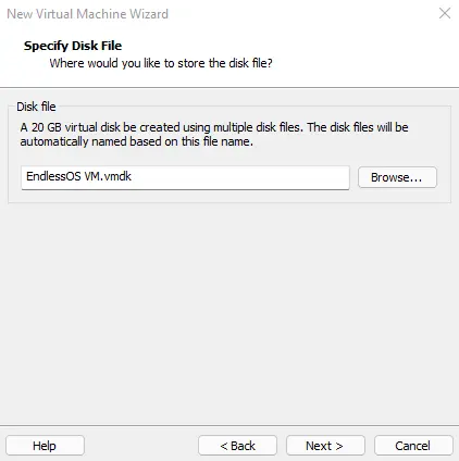 Create virtual machine specify disk file