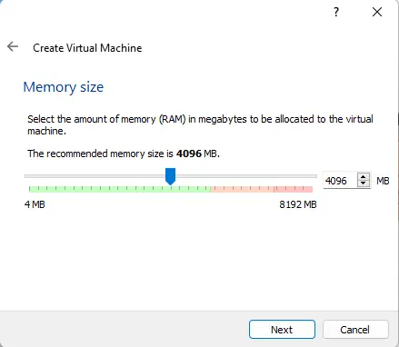 Create virtual machine virtualbox memory