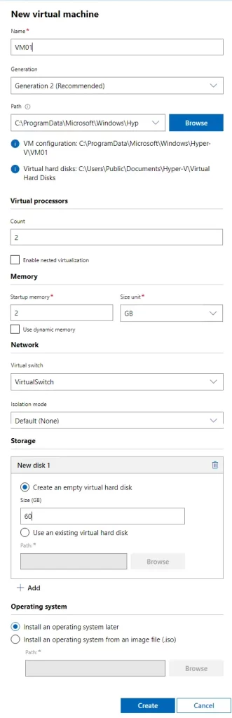 Create vm with admin center