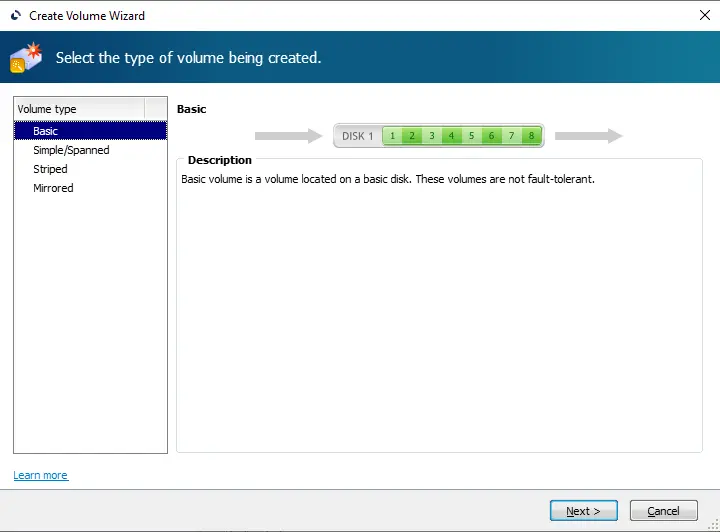 Create volume wizard Acronis disk director