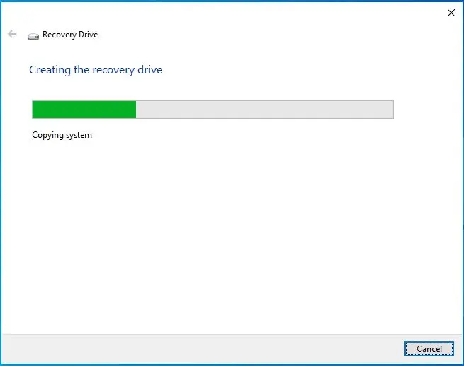 Creating the recovery drive Windows