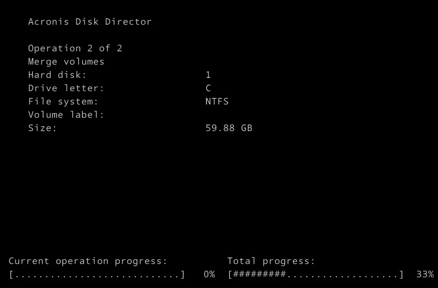 Current operation progress Acronis