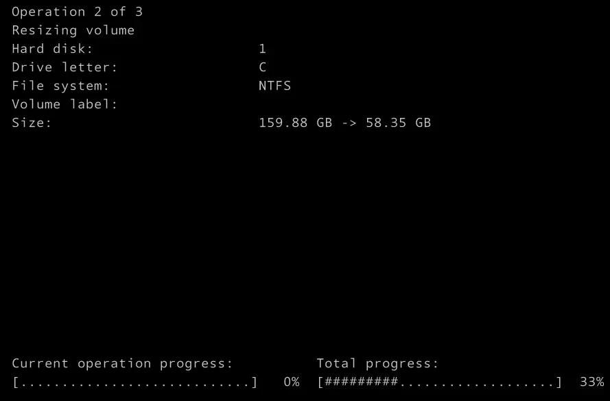 Current operation progress