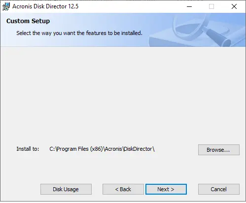 Custom setup Acronis disk director