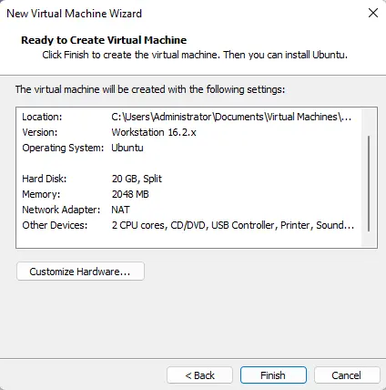 Customize Hardware virtual machine