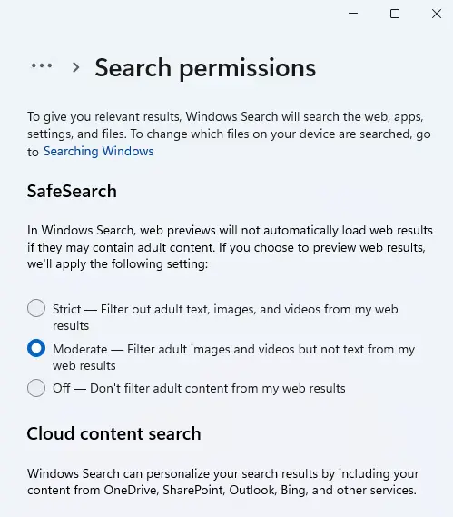 Customize privacy settings search permissions