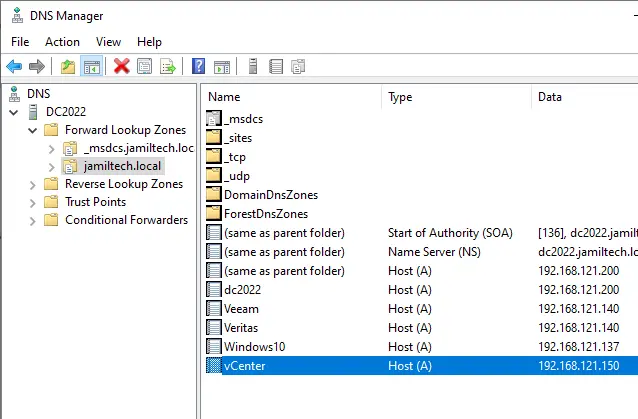 DNS manager forward lookup zone