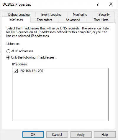 DNS server properties interfaces