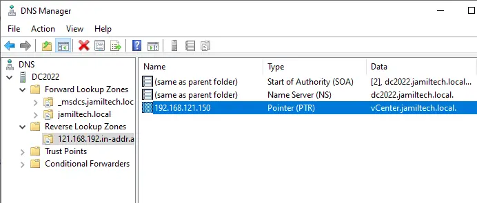 DNS server reverse lookup zone