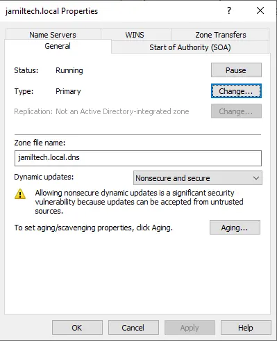 DNS zone properties