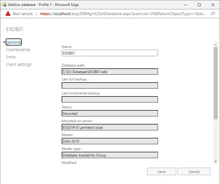 Database path and log folder path