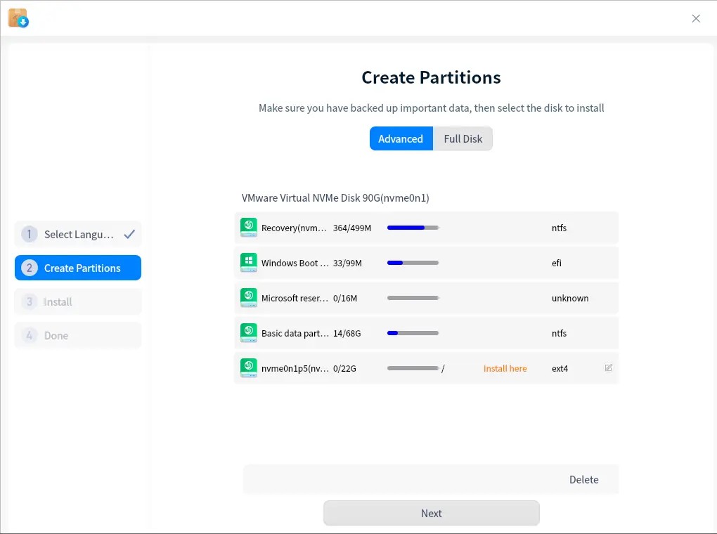 Deepin Linux create partition