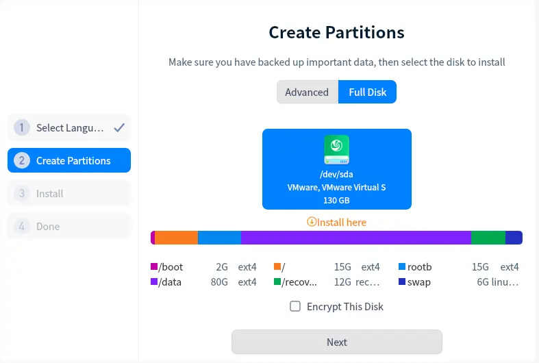 Deepin Linux create partitions