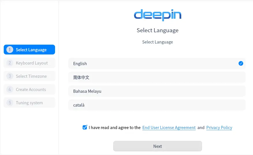 Deepin Linux select language