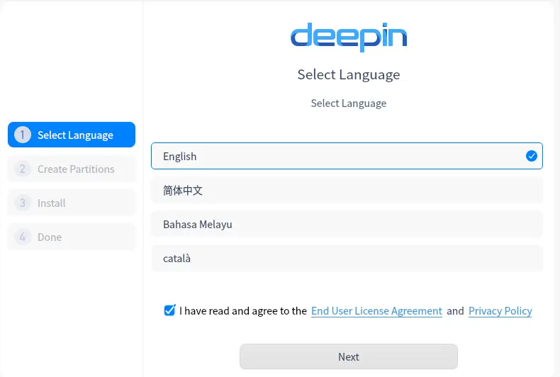 Deepin Linux select language