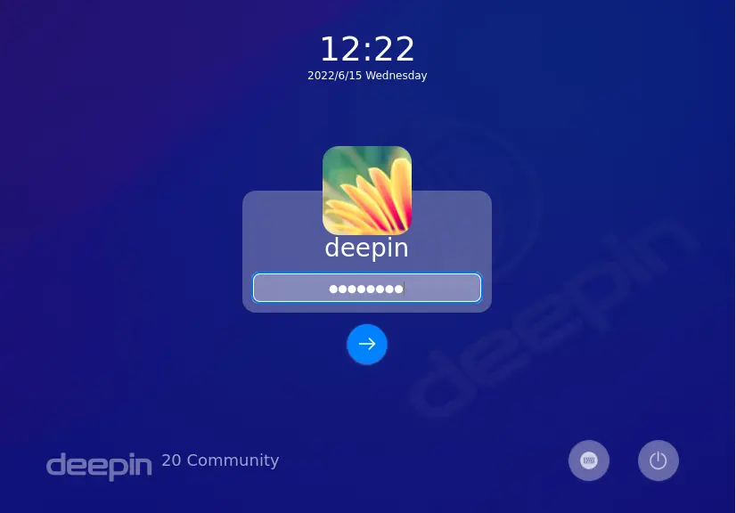 Deepin desktop community login screen