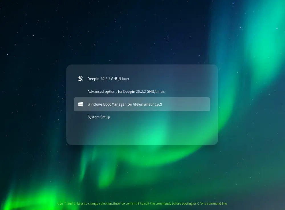 Deepin dual boot menu