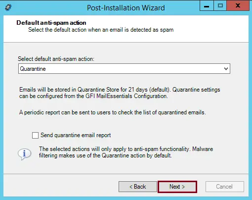 Default anti-spam action GFI Mailessentials