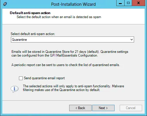 Default anti-spam action GFI installation